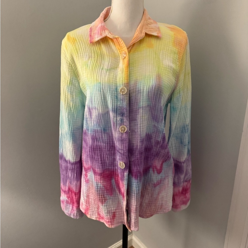 Saks Fifth Ave. Cotton Long Sleeve Hand Tie DyedBlouse. Size Medium cotton